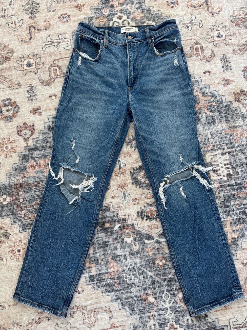 Abercrombie & Fitch Distressed Straight-Leg Blue Jeans